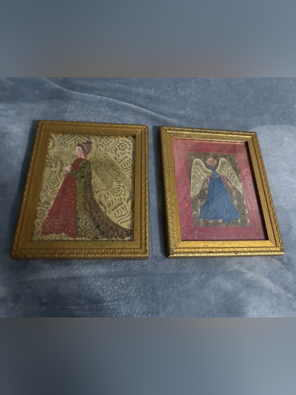 Pair  KAY JACKSON Gold Foil Gilded GUARDIAN OF SECRETS & MOTHERHOOD ANGEL Prints